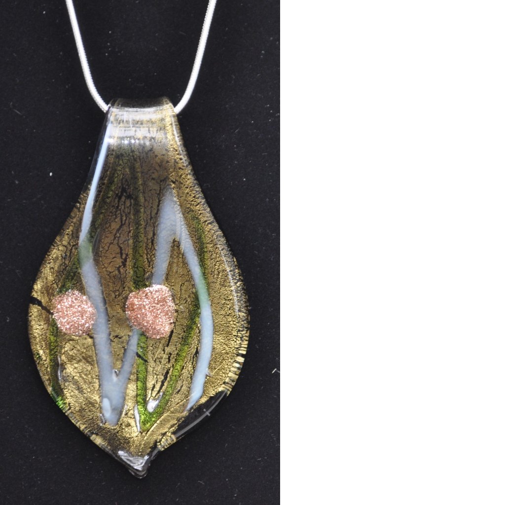 Gold Green Lampwork Focal Glass Pendant With 925 Silver Necklace 2145 36$